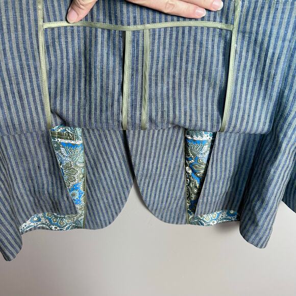 Tallia Linen sport coat Men's size 42 R convertible collar striped unique Mason - Picture 10 of 16